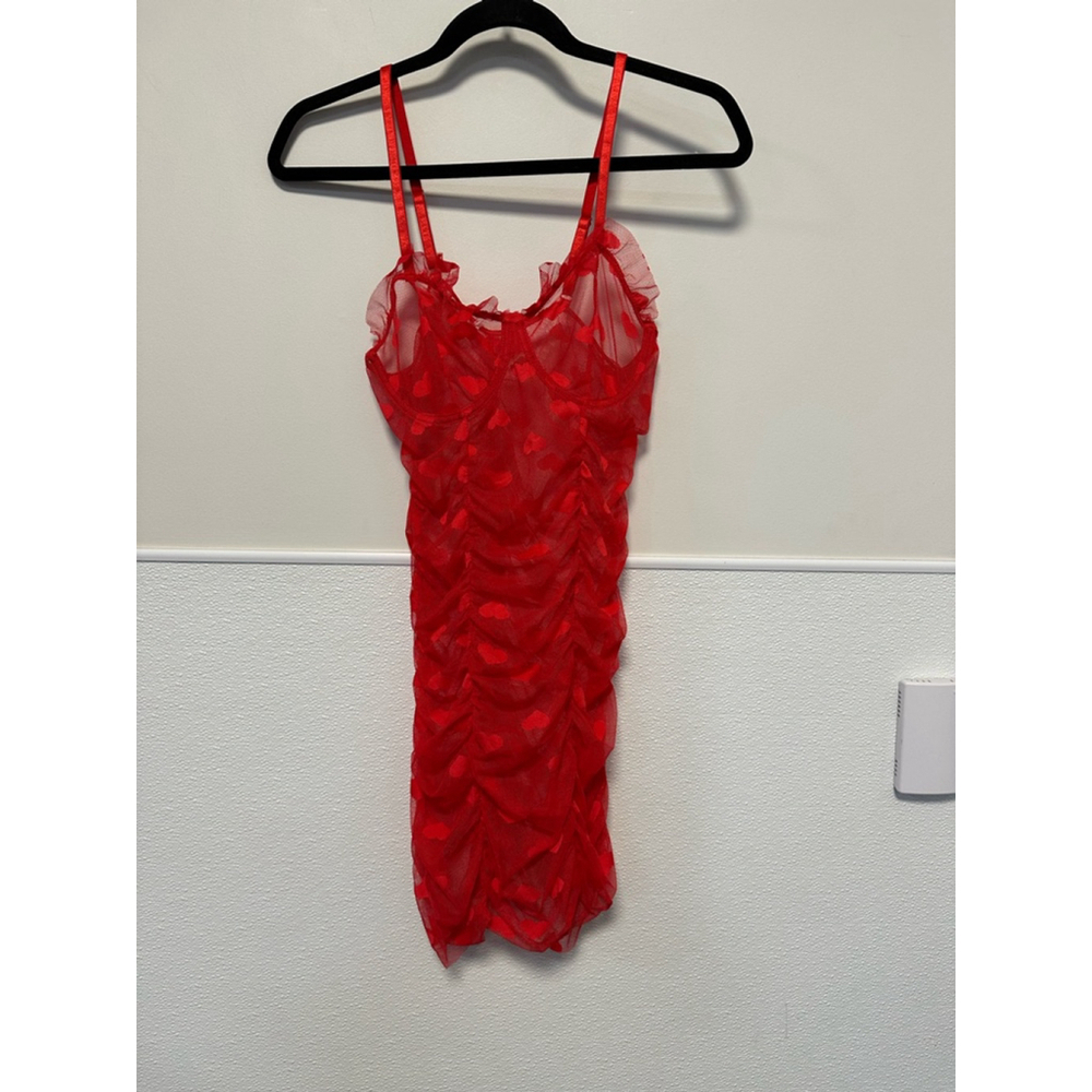 Women's AVIDLOVE Lace heart Ruffled Lingerie Dress Size Large Red